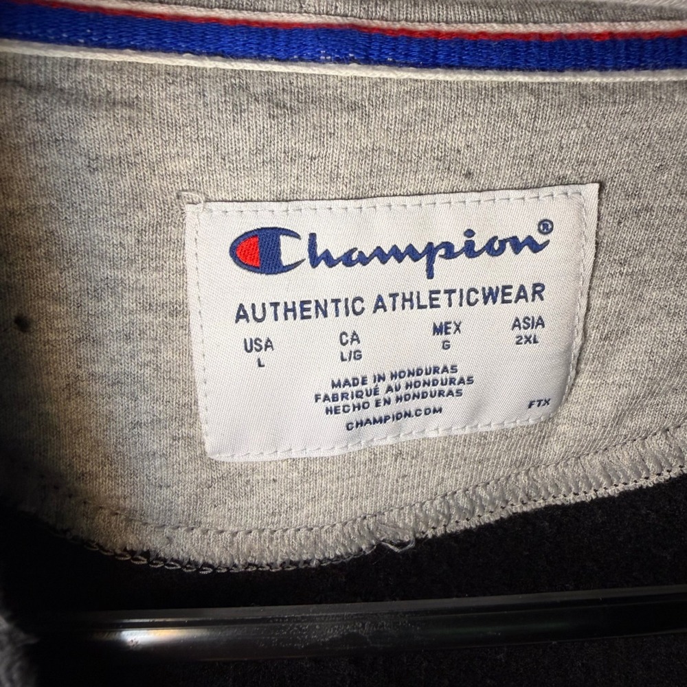 Champion Mens Quarter Zip Sweatshirt Heather Gray Black Pullover Fleece Large